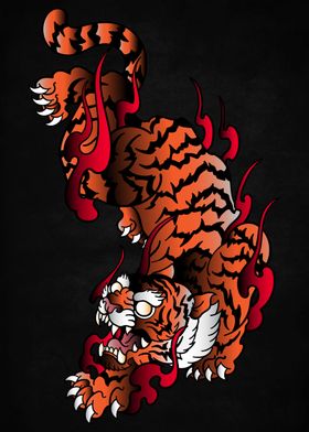 Tiger japan with fire