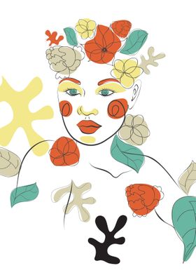 Floral line art woman face