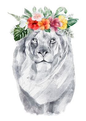 Lion Portraitwith flower