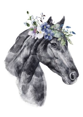 Horse Portrait with flower