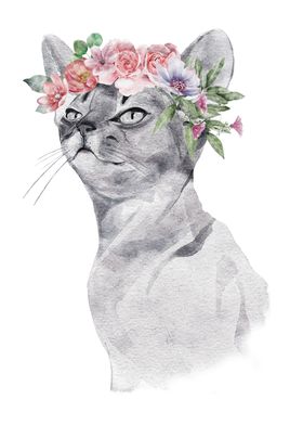 Cat Portrait with flower