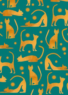 Golden cats with turquoise
