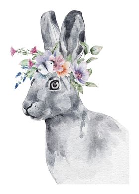 Hare with flowers