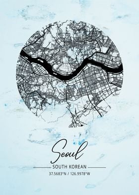 Seoul Alpha Watercolor Map