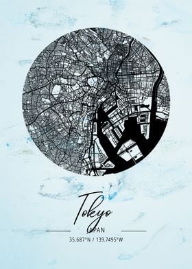 Tokyo Alpha Watercolor Map