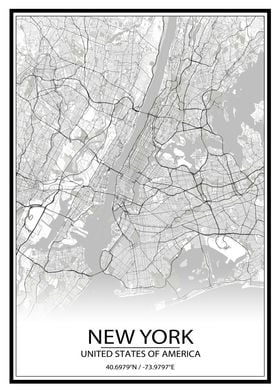 New York White Map