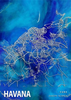 Havana Map Cuba marble