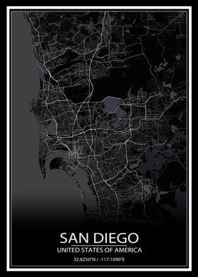 San Diego Black Map