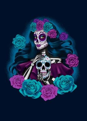 Mexican catrina and skull