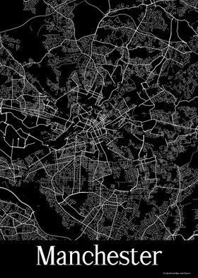 Manchester UK Black Map