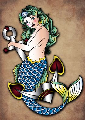 mermaid tattoo traditional