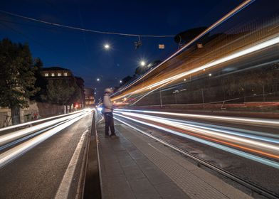 Night city busy traffic 