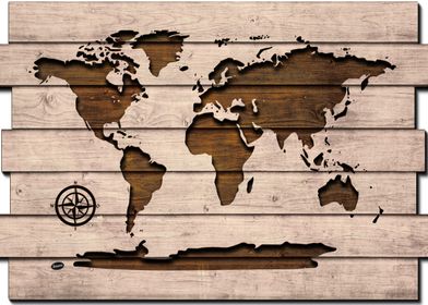 Carved Wood World Map 