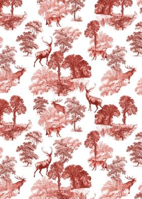 Classic Red Toile Deer