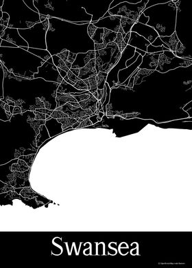 Swansea UK Black Map