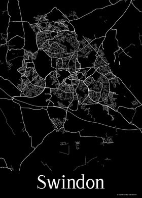 Swindon UK Black Map