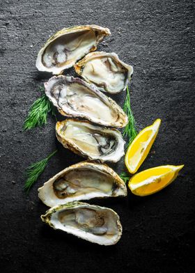 Fresh oysters with lemon