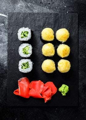 Sushi rolls with cucumber