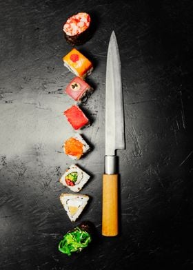 Sushi with knife