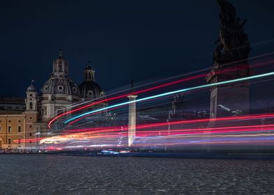 Night city traffic Rome