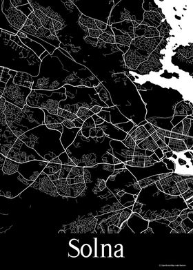 Solna Sweden Black Map