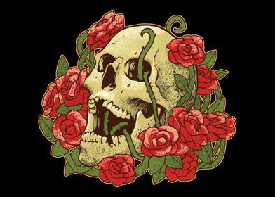 Red Roses Skull Flower Ske