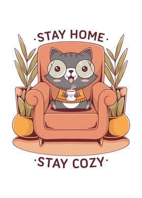 Stay Cozy Cat Kawaii Art