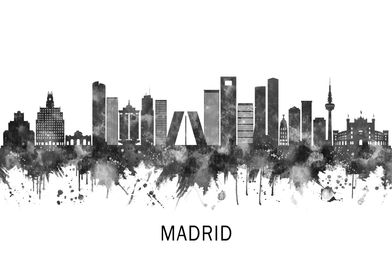 Madrid Spain Skyline BW
