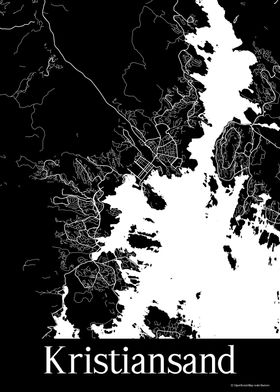 Kristiansand Black Map