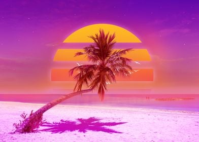 Synthwave beach view 