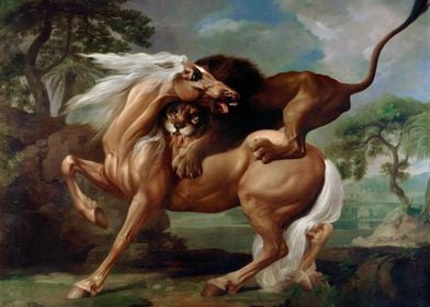 A Lion Attacking a Horse