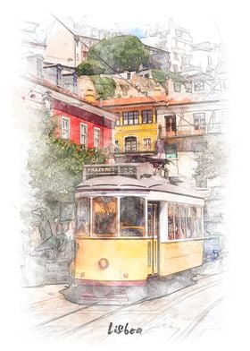 Lisbon Tram Watercolor