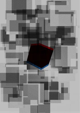 glitched red blue cubicle