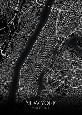 New York Map Black White