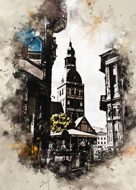 Riga Latvia Watercolor