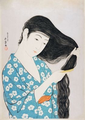 Woman Combing Her Hair