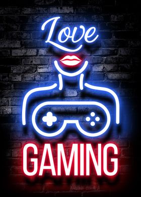 Love gaming neon quote