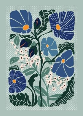 Klimt flowers light blue