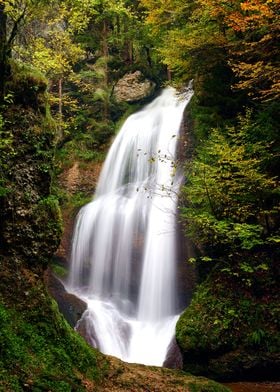 Mystic Waterfall In Autumn