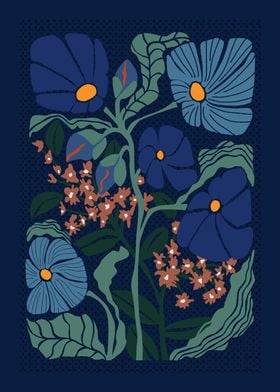 Klimt flowers dark blue