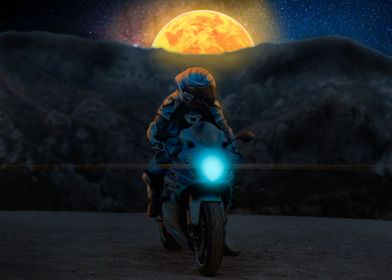 Motorcycle Biker in Night