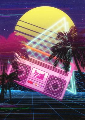 Pink boombox and palms