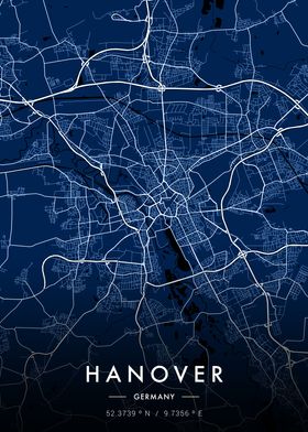 Hanover City Map Blue