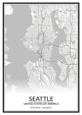 Seattle White Map