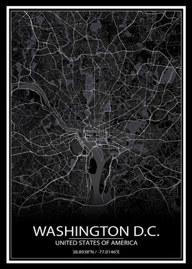 Washington DC Black Map