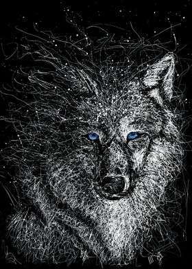 white wolf scribble art