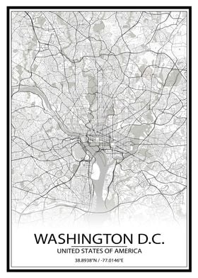 Washington DC White Map