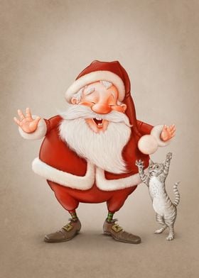 Santa with the playful cat
