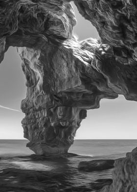 Caves by the Sea B and W