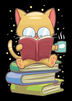 Reading Cat Funny Book Lov